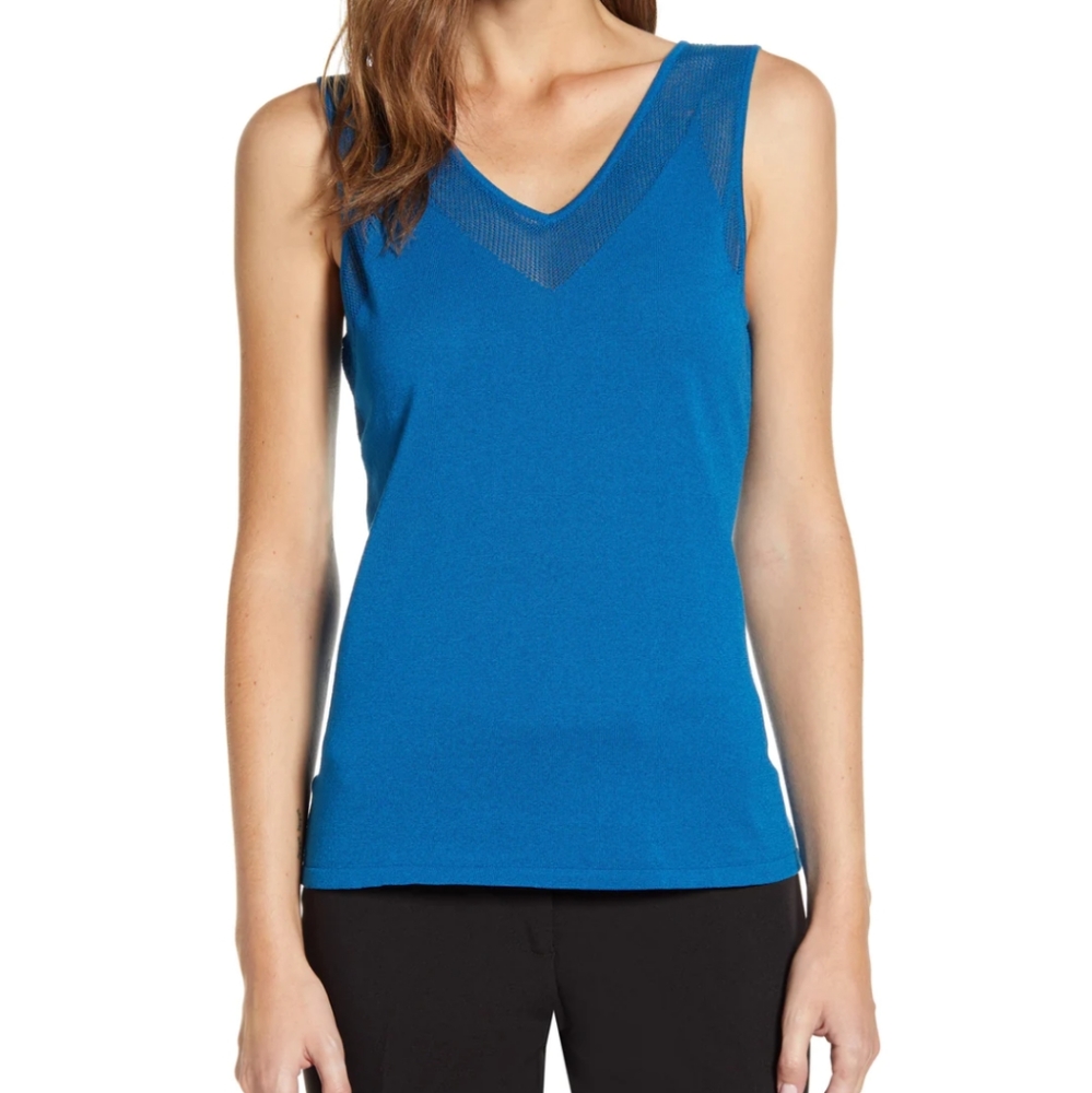 ⚡Anne Klein Womens sheer trim sleeveless top Size XXS